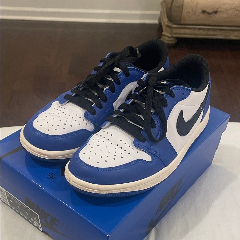 Nike Royal Blue and White Air Jordan 1 Retro Low size 7